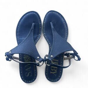 Black‎ size 9 Sam & Libby Women's Leather Sandals thong buckle adjustable